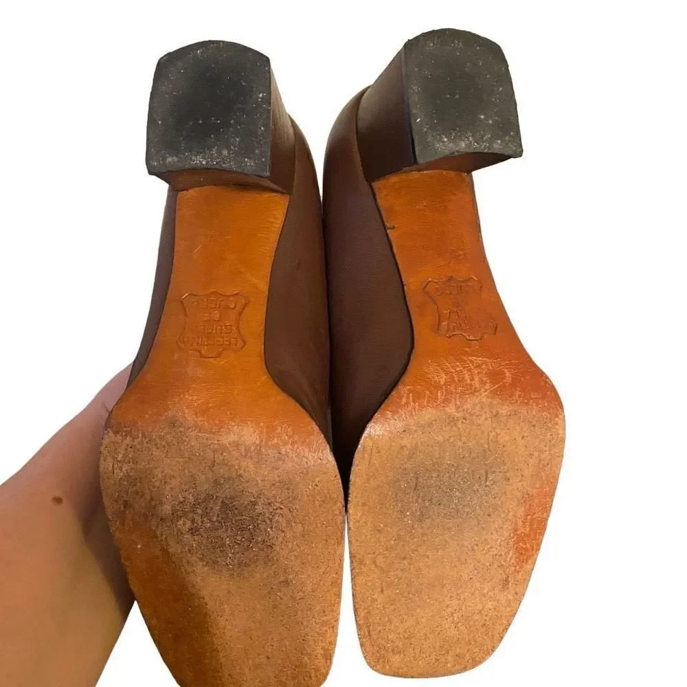 Zafevi brown leather witch shoes heeled size 8